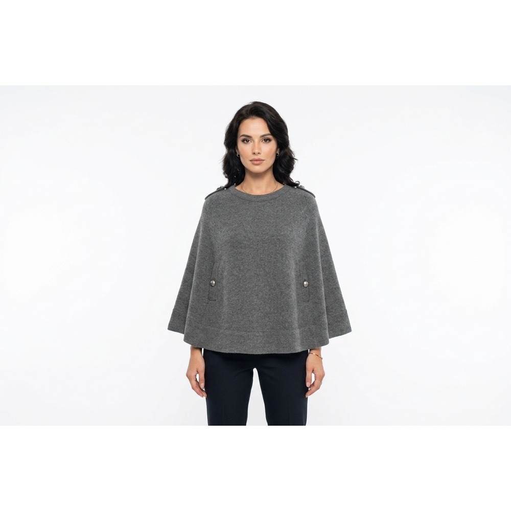 NWT Like, Love Poncho Cape Sweater Womens M Charcoal Gray Knitted Button Pocket
